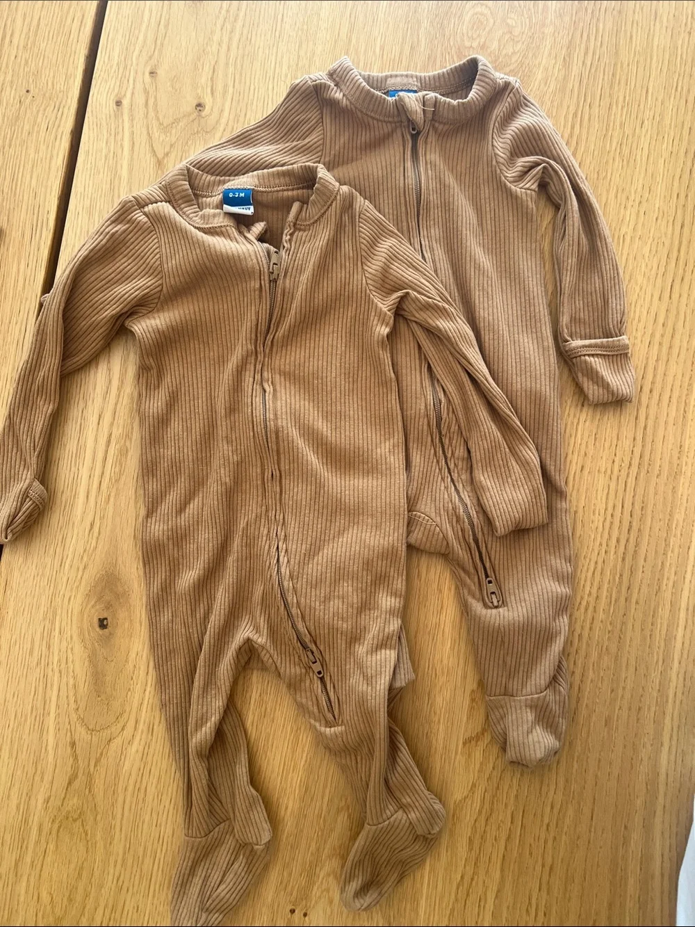 Old Navy Ribbed Footed One-Piece in Light Brown set of 2